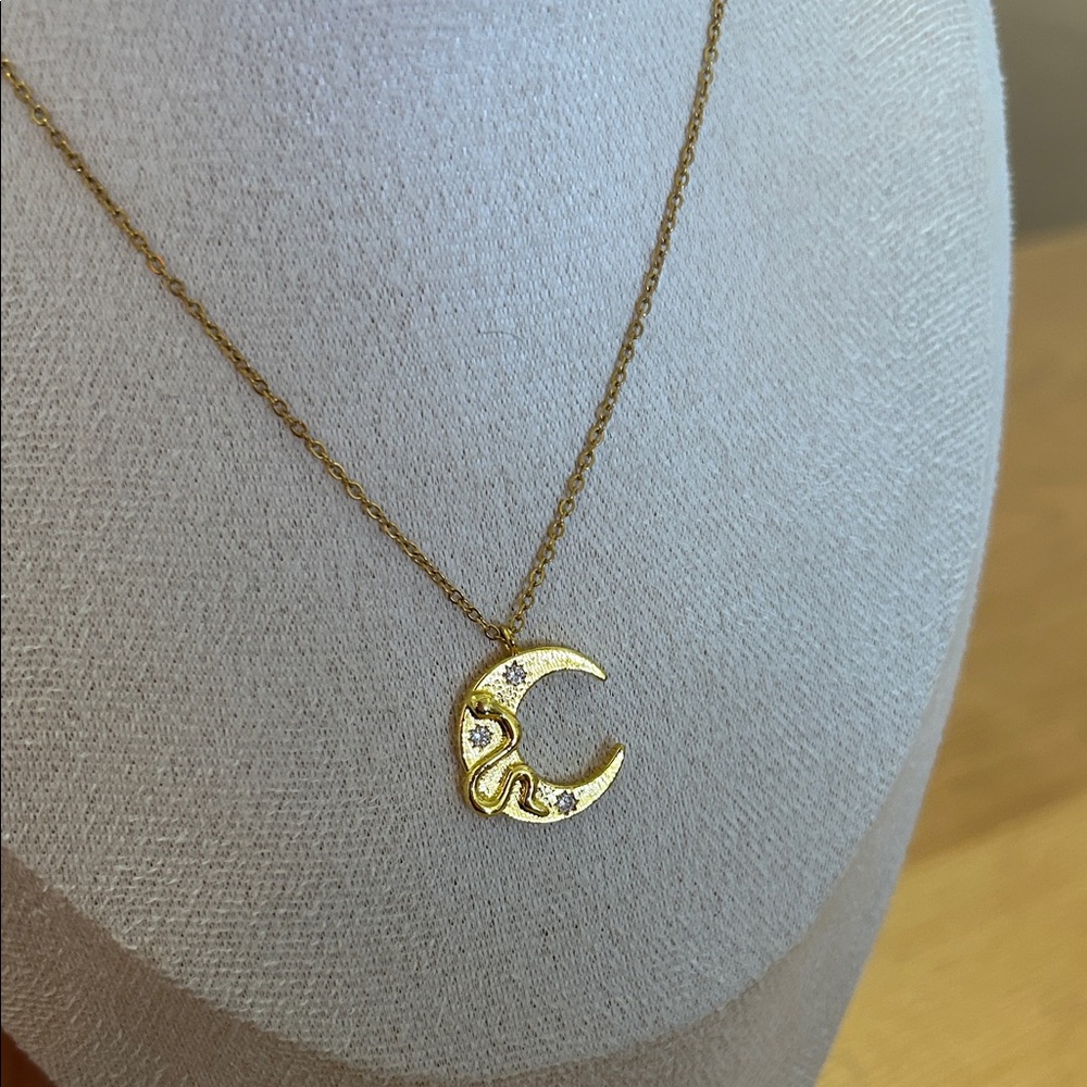 Gold Crescent Moon Pendant Necklace